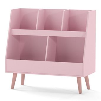 Costway 5-Cube Kids Bookshelf and Toy Organizer Wooden Storage Bookcase with Wood Legs