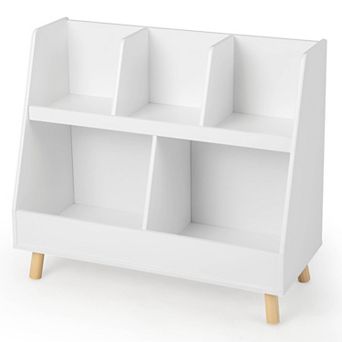 Costway 5-Cube Kids Bookshelf and Toy Organizer Wooden Storage Bookcase with Wood Legs