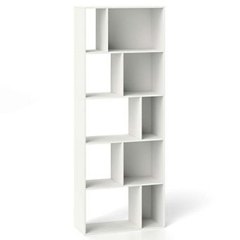Costway 63" Tall Floor Standing Open Bookshelf with 10 Cubbies 5 Back Anti-falling Panels