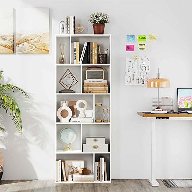 Costway 63" Tall Floor Standing Open Bookshelf with 10 Cubbies 5 Back Anti-falling Panels