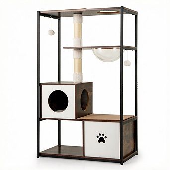 Costway 52" Tall Wooden Cat Tree with Metal Frame 2 Condos Sisal Scratching Posts