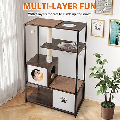 Costway 52" Tall Wooden Cat Tree with Metal Frame 2 Condos Sisal Scratching Posts