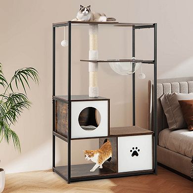 Costway 52" Tall Wooden Cat Tree with Metal Frame 2 Condos Sisal Scratching Posts