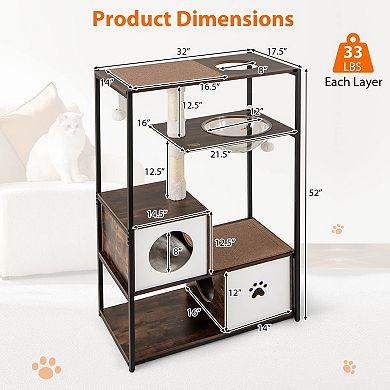 Costway 52" Tall Wooden Cat Tree with Metal Frame 2 Condos Sisal Scratching Posts