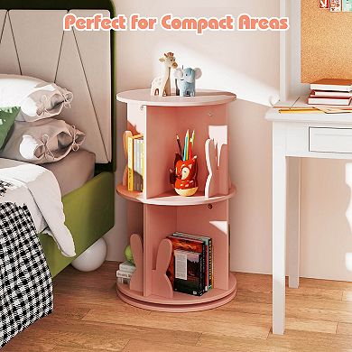 Costway Kids Rotating Bookshelf 2 Tier Freestanding 360° Revolving Display Storage Rack