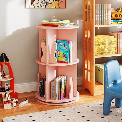 Costway Kids Rotating Bookshelf 2 Tier Freestanding 360° Revolving Display Storage Rack