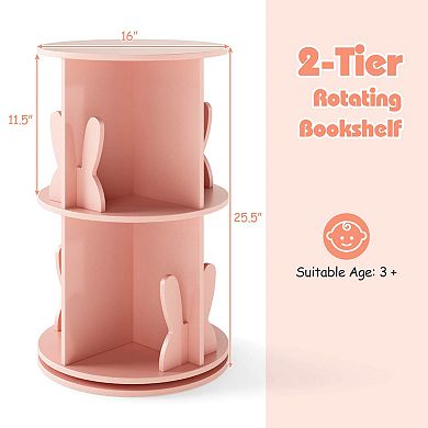 Costway Kids Rotating Bookshelf 2 Tier Freestanding 360° Revolving Display Storage Rack