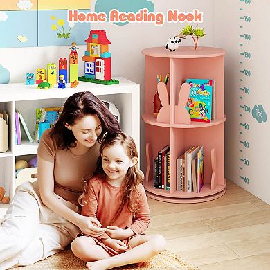 Costway Kids Rotating Bookshelf 2 Tier Freestanding 360° Revolving Display Storage Rack