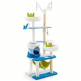 Costway Petsite Ocean-themed Cat Tree with Sisal Covered Scratching Posts Condo Perch Indoor Tower