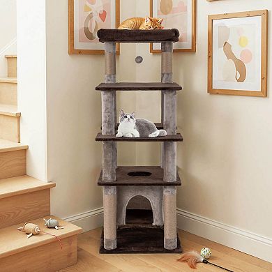 Costway Large Multi-level Cat Tree 58" Tall Cat Tower with Swaying Aerial Condo Perch Bed