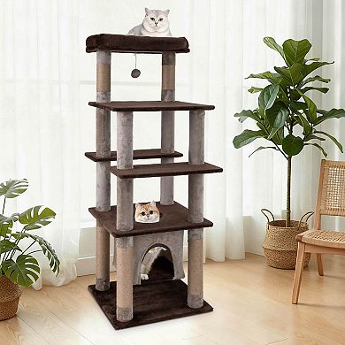 Costway Large Multi-level Cat Tree 58" Tall Cat Tower with Swaying Aerial Condo Perch Bed