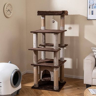 Costway Large Multi-level Cat Tree 58" Tall Cat Tower with Swaying Aerial Condo Perch Bed