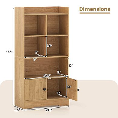 Costway Freestanding Bookshelf with Doors 2 Storage Cabinets and 5 Cubbies 2 Anti-tip Kits