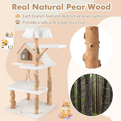 Costway 60" Tall Solid Wood Cat Tree with 2 Perches Condo Jute Scratching Posts Sisal Rope