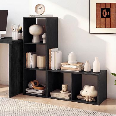 Costway 3-Cube Bookshelf, Modern Vertical Bookcase with Back Guardrail & Anti-tipping Kits