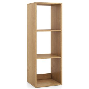 Costway 3-Cube Bookshelf, Modern Vertical Bookcase with Back Guardrail & Anti-tipping Kits
