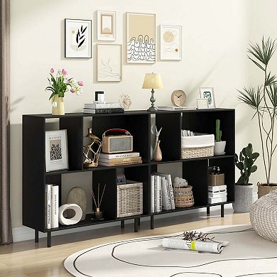 Costway Open Shelf Bookcase Mid Century Modern Cube Bookshelf with 4 Compartments