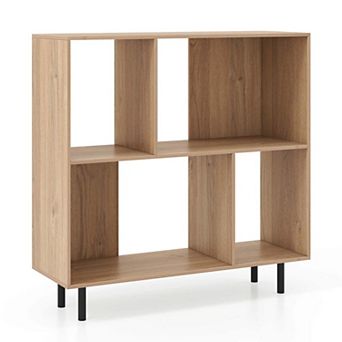 Costway Open Shelf Bookcase Mid Century Modern Cube Bookshelf with 4 Compartments