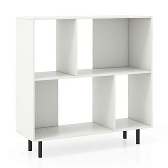 Costway Open Shelf Bookcase Mid Century Modern Cube Bookshelf with 4 Compartments