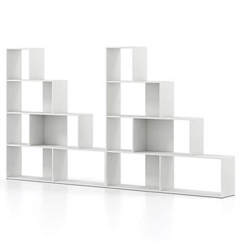 Costway 4 tier Bookshelf with 6 Storage Cubes 64" Tall Modern Geometric Stair Bookcase
