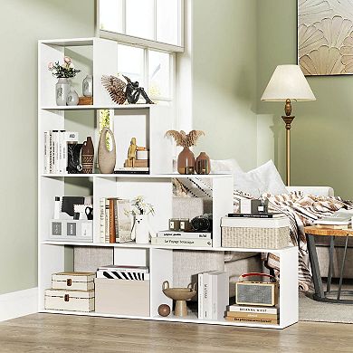 Costway 4-Tier Bookshelf with 6 Storage Cubes 64" Tall Modern Geometric Stair Bookcase