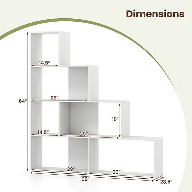 Costway 4-Tier Bookshelf with 6 Storage Cubes 64" Tall Modern Geometric Stair Bookcase