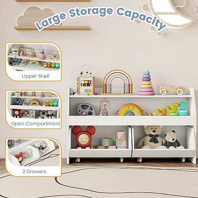 Costway Kids Toy Storage Organizer with 2 Movable Drawers Open Shelf Compartment for Kids