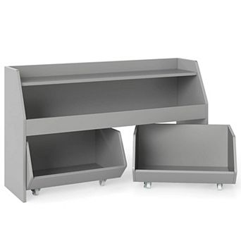 Costway Kids Toy Storage Organizer with 2 Movable Drawers Open Shelf Compartment for Kids