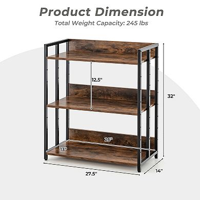 Costway 3-Tier Industrial Metal Frame Corner Bookcase with Adjustable Shelves Rustic Brown