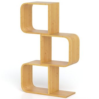 Costway 2 tier S-Shaped Bookcase with 2 Open Cubes Geometric Corner Display Shelf