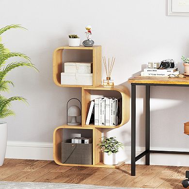 Costway 2 Tier S-Shaped Bookcase with 2 Open Cubes Geometric Corner Display Shelf