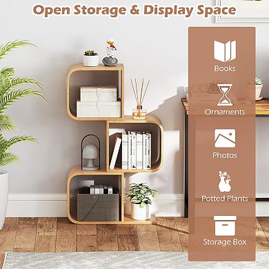 Costway 2 Tier S-Shaped Bookcase with 2 Open Cubes Geometric Corner Display Shelf