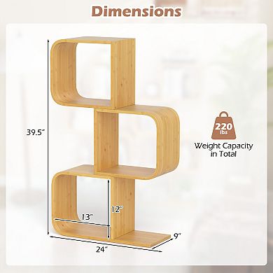 Costway 2 Tier S-Shaped Bookcase with 2 Open Cubes Geometric Corner Display Shelf