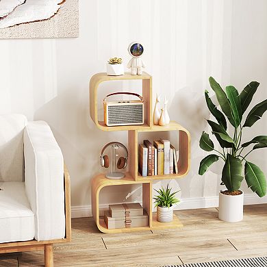 Costway 2 Tier S-Shaped Bookcase with 2 Open Cubes Geometric Corner Display Shelf