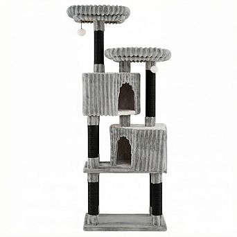 Costway Large Multi-level Cat Tree with 2 Condos, 2 Perch Beds, Scratching Posts, Balls