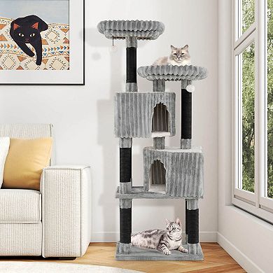Costway Large Multi-level Cat Tree with 2 Condos, 2 Perch Beds, Scratching Posts, Balls