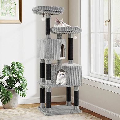 Costway Large Multi-level Cat Tree with 2 Condos, 2 Perch Beds, Scratching Posts, Balls