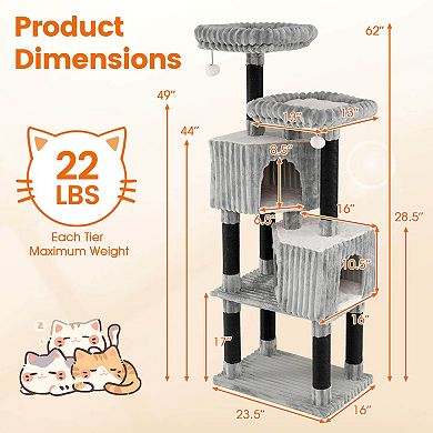 Costway Large Multi-level Cat Tree with 2 Condos, 2 Perch Beds, Scratching Posts, Balls