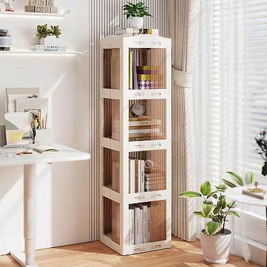 Costway 360° Spinning Bookcase with Swivel Base, 4-Tier Revolving Bookshelf Tower for Study
