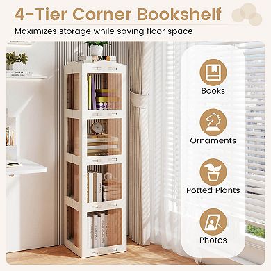 Costway 360° Spinning Bookcase with Swivel Base, 4-Tier Revolving Bookshelf Tower for Study