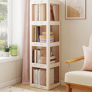 Costway 360° Spinning Bookcase with Swivel Base, 4-Tier Revolving Bookshelf Tower for Study