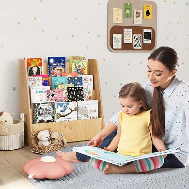 Costway 4-tier Kids Wooden Bookshelf Toddlers Book Rack with Deep Shelves