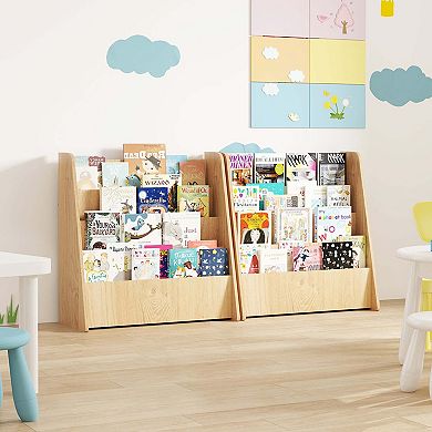 Costway 4-tier Kids Wooden Bookshelf Toddlers Book Rack with Deep Shelves