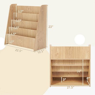 Costway 4-tier Kids Wooden Bookshelf Toddlers Book Rack with Deep Shelves