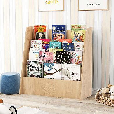 Costway 4-tier Kids Wooden Bookshelf Toddlers Book Rack with Deep Shelves