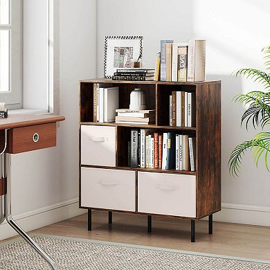 Costway 6-Cube Bookcase with 3 Removable Folding Fabric Drawers 2 Anti-tip Devices for Home Rustic