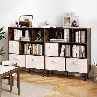 Costway 6-Cube Bookcase with 3 Removable Folding Fabric Drawers 2 Anti-tip Devices for Home Rustic