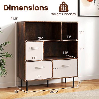 Costway 6-Cube Bookcase with 3 Removable Folding Fabric Drawers 2 Anti-tip Devices for Home Rustic