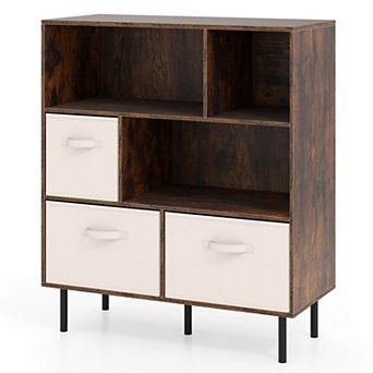 Costway 6-Cube Bookshelf with 3 Removable Folding Fabric Drawers Metal Legs for Living Room