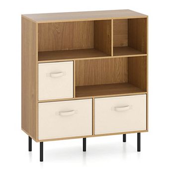 Costway 6-Cube Bookshelf with 3 Removable Folding Fabric Drawers Metal Legs for Living Room